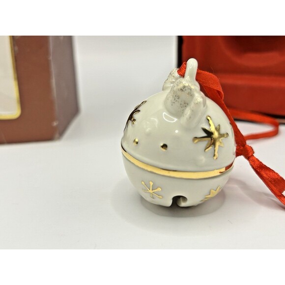 Lenox Just Jingles Porcelain Bow Bell Christmas Ornament Gold Trim with Box - Picture 3 of 10